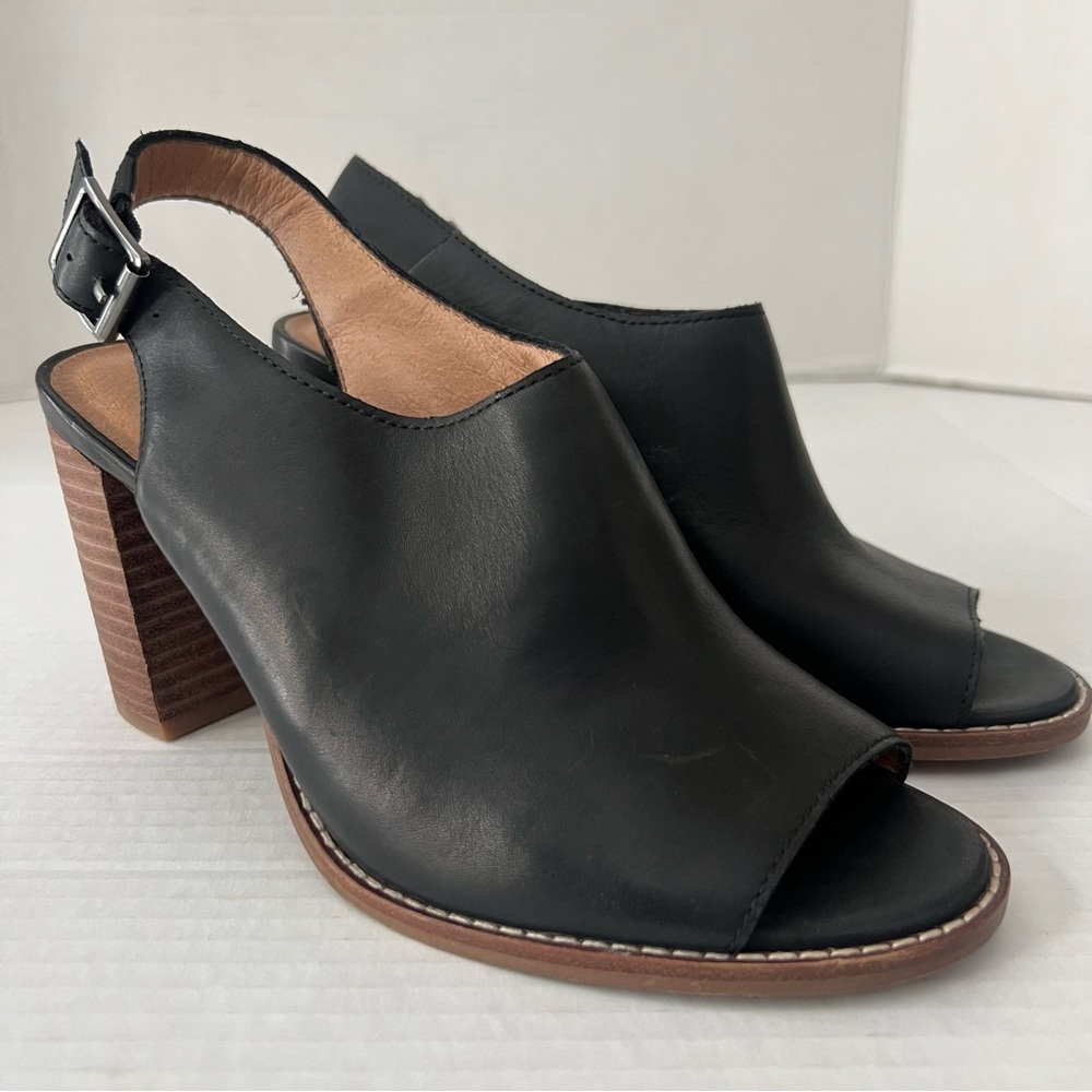 Madewell The Cary Sandal Mule Leather True Black Chunky Wood Open Toe Heels 7.5 - Picture 9 of 9